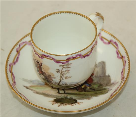 A Meissen military subject coffee cup and saucer, Marcolini period (1774-1814), saucer 13.4cm